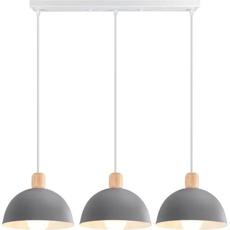 Suspension Luminaire Moderne 20cm Lustre Rétro Style Scandinave E27 Éclairage de Plafond Abat-jour en Bois Métal(Barre, Gris) (1/5)