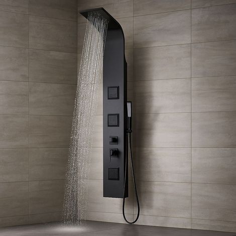 Colonna doccia night nero opaco 3 getti idro lombari e cascata h140xl20 confezione 1 (1/5)
