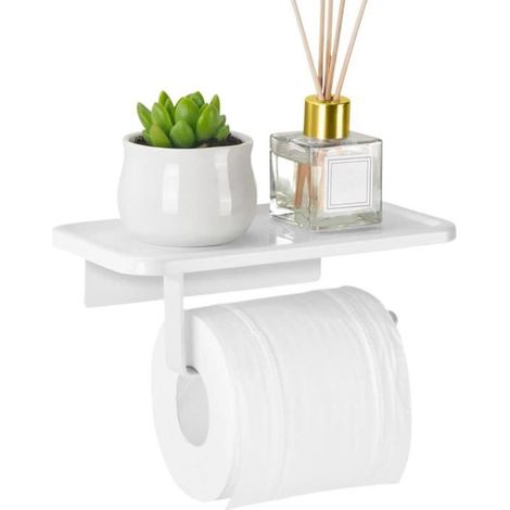 Porte-rouleau de papier toilette avec étagère,support adhésif ou à vis,antirouille et multifonctionnel,support de papier toilette (1/4)