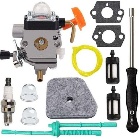 FS90R Vergaser für Stihl FS110R, FS130R, FS100, KM130R, FS130, FS90, KM90R, KM90, XU, FS110, KM110R, HT100, HT101 mit Einstellwerkzeug und Ventilspiel-Einstellsatz - KZQ