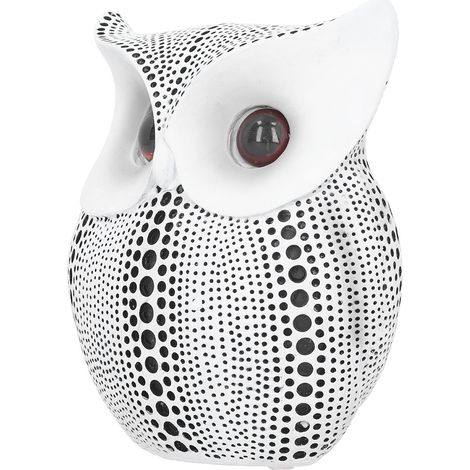 Statue de hibou en résine, sculpture animale innovante, ornement décoratif pour bureau, BS1027, blanc à pois noirs (1/5)