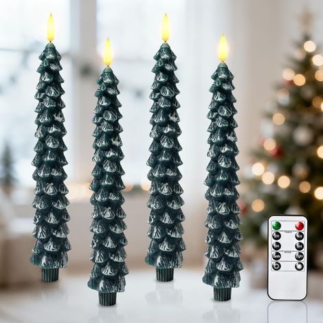 4 pièces Bougies LED Sapin de Noël 25 cm, Chandelles Sans Flamme à Piles, Cire Réaliste avec Télécommande et Minuterie (1/5)