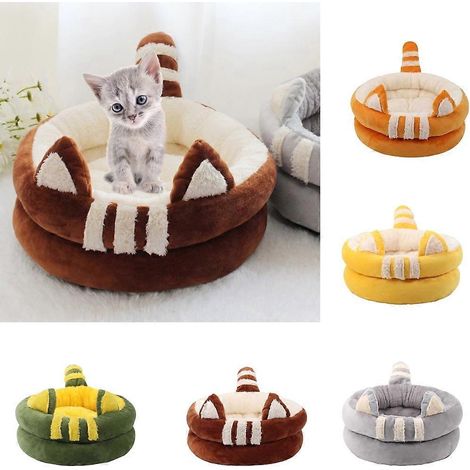 Panier pour chat d'intérieur rond, lavable, avec coussin doux et chaud - Taille M - Orange (1/4)