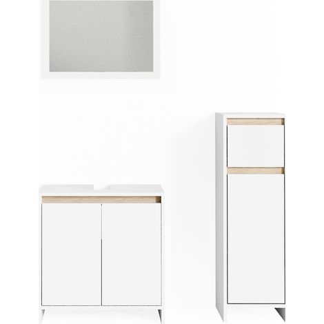 Set mobili bagno Emma, Bianco/Sonoma, 3 parti, Vicco