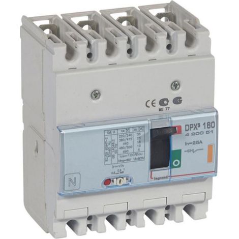 Disjoncteur magnétothermique DPX³160 pouvoir de coupure 25kA 400V - 4P - 25A - LEGRAND