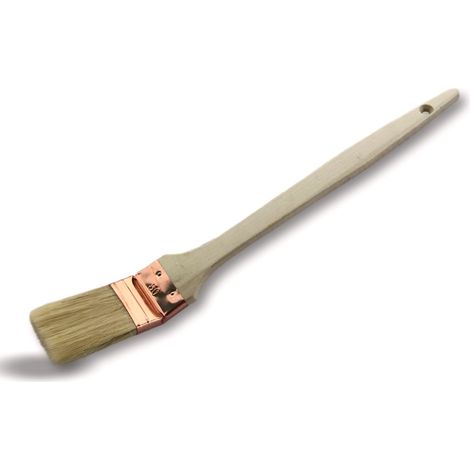 Lot de 50 pinceaux radiateur plats à tête coudée  Largeur 40 mm  Soie blanche  Virole cuivrée  Manche en bois  Idéal pour angles, volets, coins, tuyaux et bords  Kibros 340P40x50 (1/5)