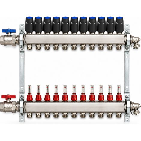 BADfabrik24 Eco Heizkreisverteiler Edelstahl für 11 Heizkreise mit 11 Stück Strawa Strawatherm Stellantrieb 230 V stromlos geschlossen (1/5)