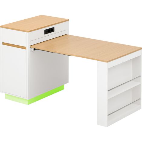 Isla de cocina con ruedas y mesa de comedor extensible en MDF y PB, blanca MODENUIT (1/5)