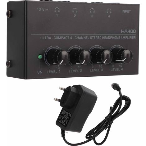 4-Kanal-Stereo-Kopfhörerverstärker mit 6,35-mm-Kopfhörer-Splitter und EU-Stecker, 100–240 V AC (1/5)
