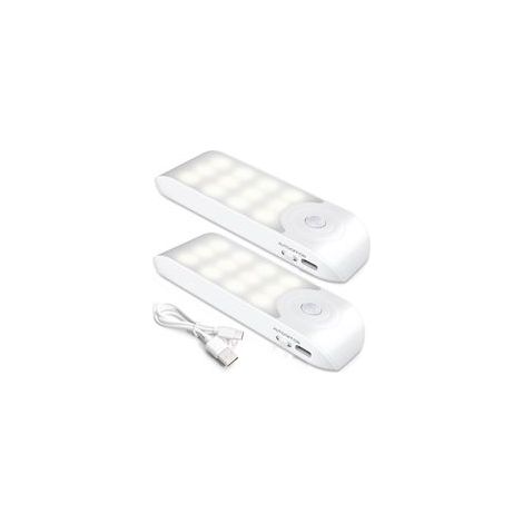 Automatisches LED-Nachtlicht [2er-Pack], 12 LEDs, USB-wiederaufladbares Nachtlicht für den Kleiderschrank mit Bewegungs- und Lichtsensor, 3 Modi (Auto/Ein/Aus) mit magnetischer Klebefläche, für e-Crez