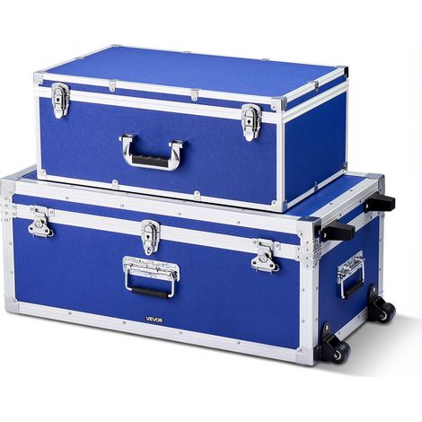 Lot de 2 Caisses de Transport, Coffre de Rangement à Roulettes avec 3 Poignées Métalliques, Valises pour Voyage, Stockage de Vêtements et Outils, Cadenas à Combinaison et Cadre en Métal, Bleues (1/5)