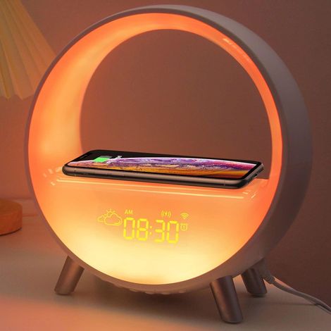 Lampe D'Ambiance Avec Chargeur Sans Fil, 2023 Nouvelle Lampe De Table LED Intelligente, Haut-Parleur Bluetooth Intensité Variable