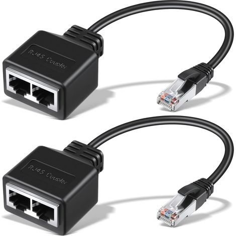 Adaptateur Ethernet RJ45 - Extension Répartiteur Réseau LAN - Compatible Cat5 Cat5e Cat6 Cat7 - 2 Pièces (1/5)