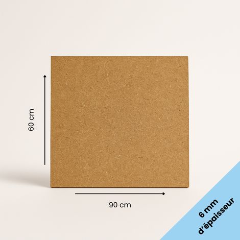 Plaque MDF brute 60x90 cm (600x900 mm) - Épaisseur 6 mm - Découpe bois rectangulaire pour bricolage, déco, maquette, DIY