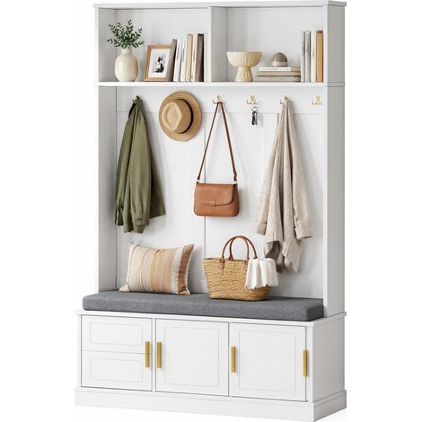 Appendiabiti con panca 120x40x191 cm in truciolare bianco salvaspazio - CHICFURN (1/5)