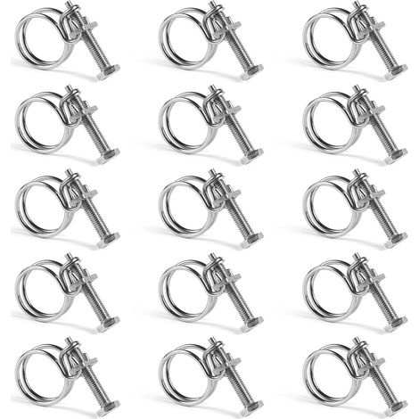 15 Pièces Colliers de Serrage à Double Fil 28-32mm Réglable en 201 Acier Inoxydable pour Serrage des Tuyaux d'Eau, Diamètre du Fil 3 mm (1/3)