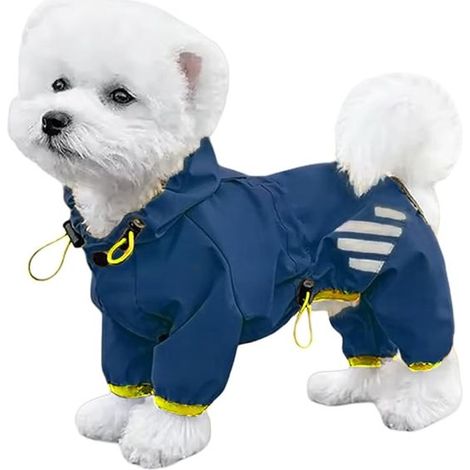 Imperméable pour chien avec capuche – Taille M – Bandes réfléchissantes et ouverture pour harnais – 25 cm – Bleu – Adapté aux petits chiens (1/5)
