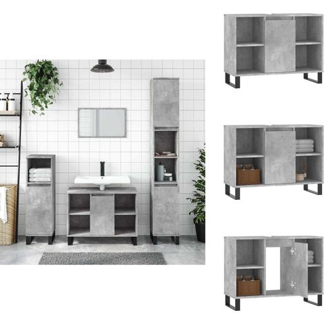 Armoire salle de bain gris béton 80x33x60cm bois d'ingénierie - Meuble De Salle De Bain - Armoire De Salle De Bain - Rangement Salle De Bain - Meuble Lavabo - Design Industriel (1/5)