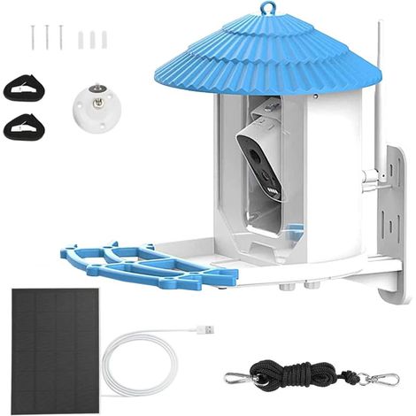 Smart Feeder Bird Camera, registra automaticamente video, mangiatoia per uccelli a energia solare, notifica quando gli uccelli visitano, regali di compleanno per (1/5)