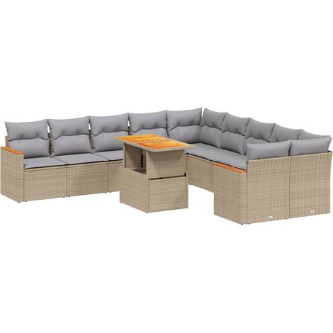 Maison Exclusive - Set de sofás de jardín 11pzas con cojines ratá (1/5)