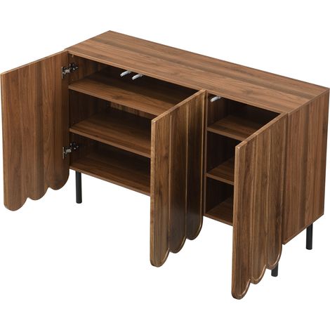 Buffet moderne couleur bois à portes ondulées – 120 x 35 x 80 cm – sans poignée, étagères réglables – rangement pour salon, couloir et salle à manger (1/5)