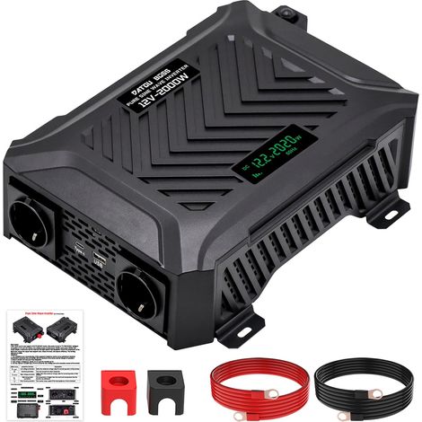 Convertisseur 12V 220V-230V Pur Sinus 2000W/4000W, Convertisseur 12v 220v 2000W, avec 2 Prises EU, Sortie USB (1/5)