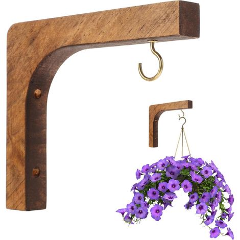 Crochet Mural Bois pour Plantes Suspension Support Mural Bois pour Décoration Intérieure et Extérieure Équerre Plante Balcon Jardin Salon Installation Facile (1/5)