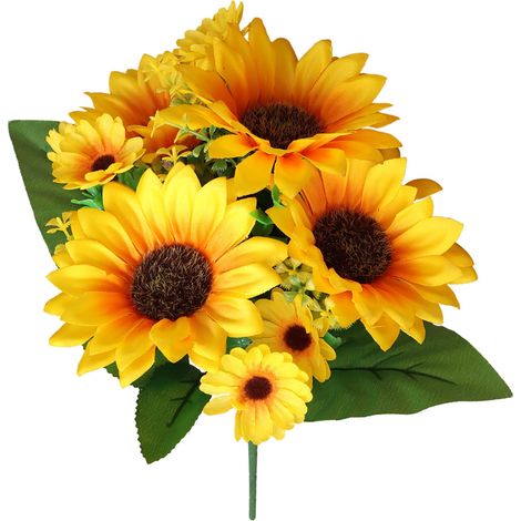 Bouquet De Tournesols Artificiels - 13 Têtes Avec Fleurs Grandes Et Petites - Pour Décoration Intérieure Extérieure Mariage Bureau Jardin - 1 Pièce (1/5)