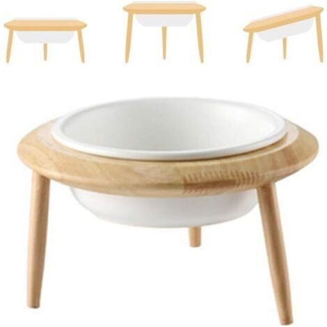 Porte-gamelle surélevé pour chien et chat – Hauteur réglable – Support en bambou naturel – Gamelles en céramique – Facile à nettoyer