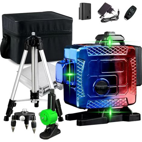 Livella laser autolivellante verde 4 x 360°, laser da costruzione 4D a 16 linee, autolivellante e modalità a impulsi per esterni, 2 batterie, livellamento automatico, staffa girevole, telecomando (1/4)