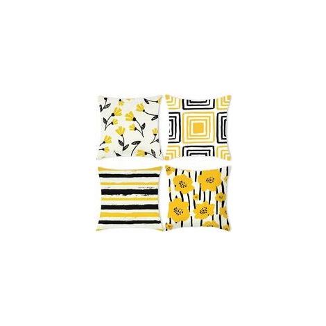 Yellow cushion cover 45 x 45 cm square set of 4 yellow Art Nouveau striped floral pattern cotton linen Home Decor pillowcases for living room sofa bedroom (1/5)