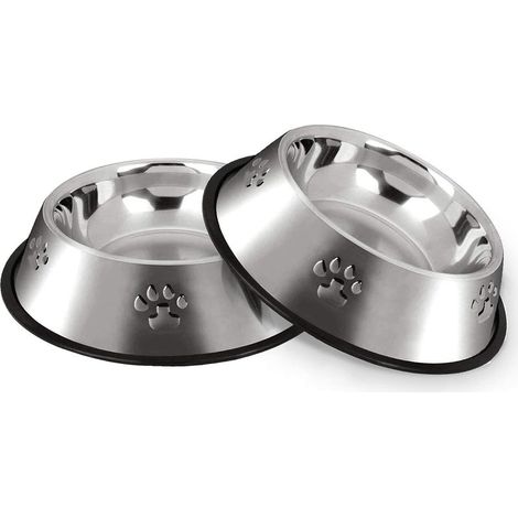 Gamelles pour chien, gamelles pour chat en acier inoxydable, antidérapantes avec base en caoutchouc, gamelles pour petits animaux, 2 gamelles, 18 cm (1/5)