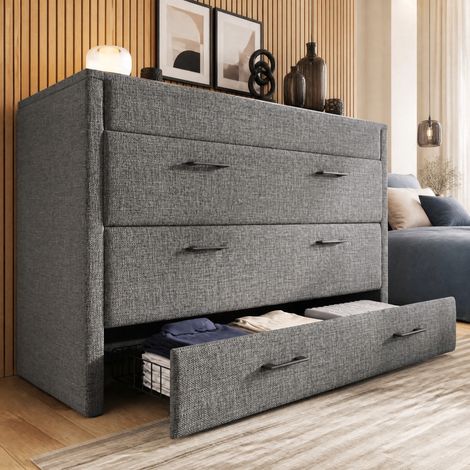 Schrankbett 140x200 cm grau aus Leinen mit USB- und Typ-C-Anschlüssen, Schublade und platzsparendem Design (1/5)
