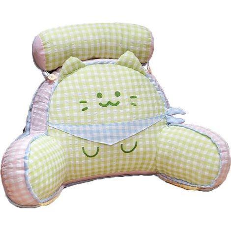 Cojín para adultos con diseño de gato adorable, estilo japonés kawaii, almohada lumbar suave, funda extraíble y lavable, ideal para leer en la cama, relajarse, ver televisión o jugar (Verde, 70 x 50 c