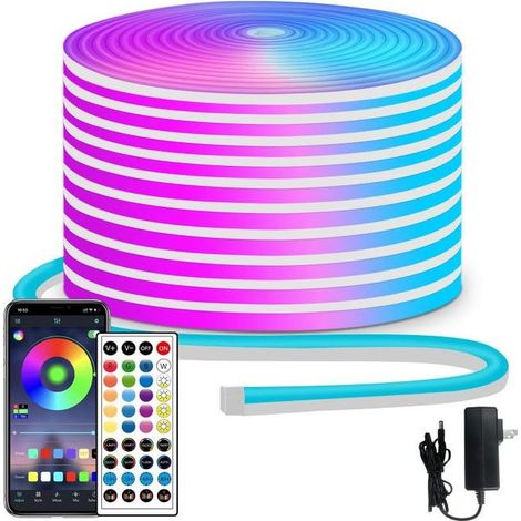 Bande lumineuse LED néon RGB, 30 mètres de long, 2400 perles LED, compatible avec le contrôle par application/télécommande, indice de protection IP65. (1/5)