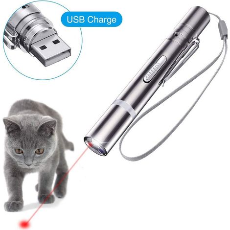 Lampe torche USB intégrée, jouet pour chat avec motif laser, bâtonnets amusants pour chat, ensemble de jouets interactifs pour chats (1/4)