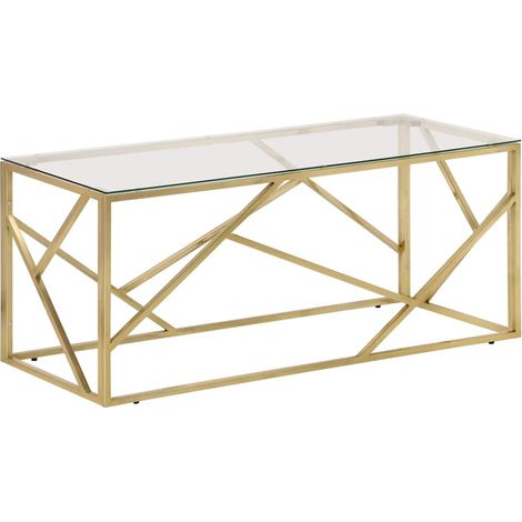 vidaXL Mesa de centro dorada acero inoxidable y vidrio templado (1/2)