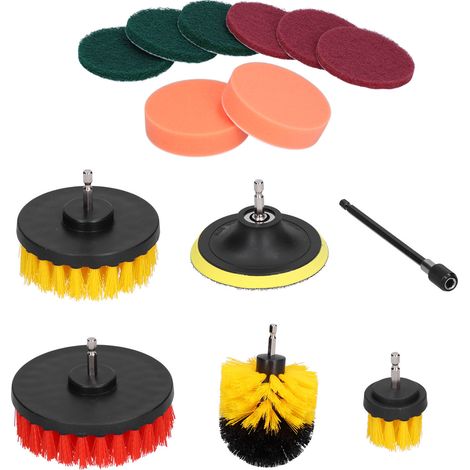 Kit de nettoyage électrique comprenant 14 accessoires de brosse pour perceuse, brosses et tampons à récurer. (1/5)