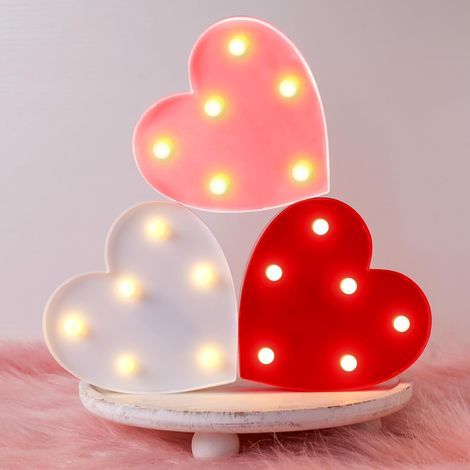Set di 3 luci a LED a forma di cuore in plastica per San Valentino, alimentate a batteria, ideali per matrimoni, compleanni, feste in famiglia e decorazioni murali, disponibili nei colori rosso, rosa (1/4)