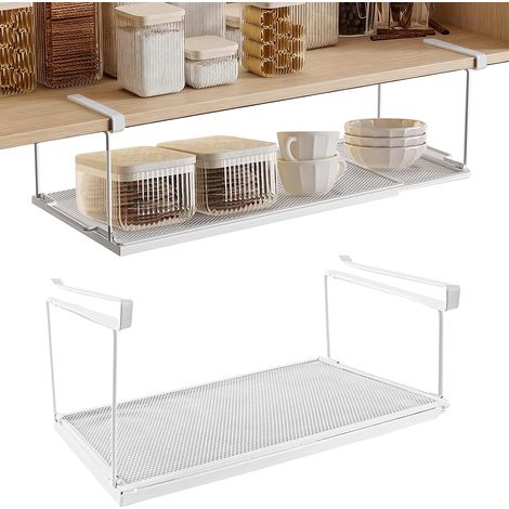 Extendable Hanging Basket Under Shelf Adjustable Metal Hanging Shelf from 38 to 70 cm in Carbon Steel Kitchen Storage for Kitchen, Office, Pantry, Wardrobe (White) (1/5)