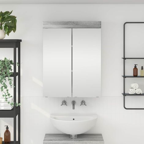 vidaXL Amoire de salle de bain avec miroir TULUM Gris Sonoma