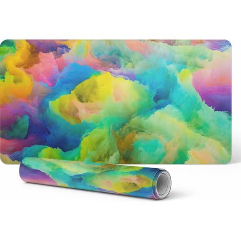 Alfombrilla protectora de vinilo para el lugar de trabajo, dise帽o de nubes coloridas, 100x50 cm. (1/5)