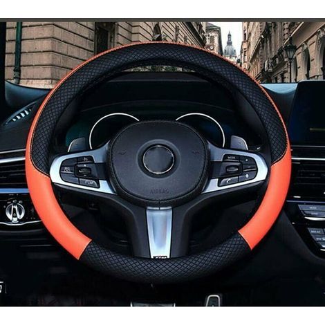 Ulisem Wavy Line Splice X Microfiber Leather Steering Wheel Cover with Orange Dot (1/3)