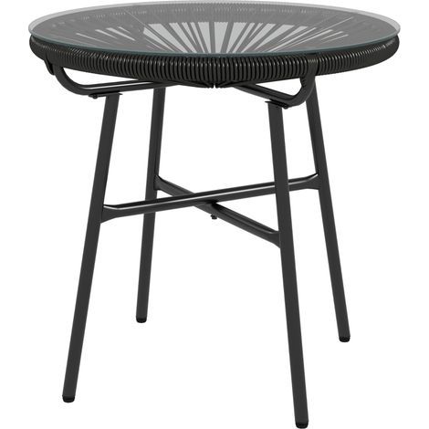 AMXCNOY Table de jardin style bohème, table d'appoint d'extérieur, rotin PE, verre trempé, résistante aux intempéries, 50 cm x 50 cm x 50 cm, noire (1/5)