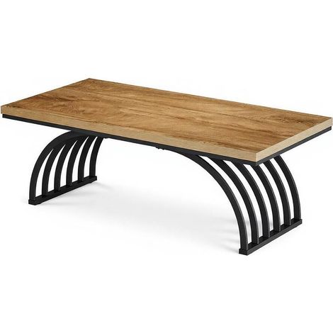 Table basse rectangulaire 120 cm en bois et métal, plateau rustique brun, design ouvert facile à nettoyer, style industriel pour salon et repas d’appoint CHICFURN (1/5)