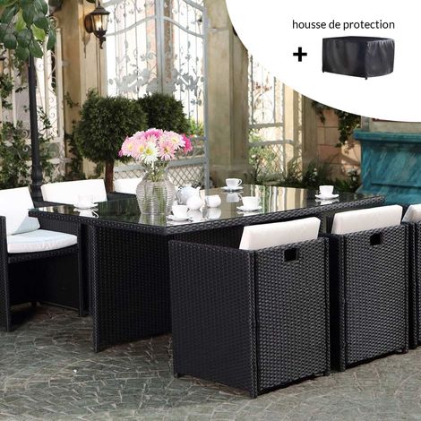 Set di mobili da giardino a 6 posti nero/bianco + telo di protezione MIAMI (1/2)
