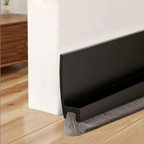 Brosse Bas de Porte 100cm, Anti-Courant D'air, Etanchéité Porte Bas de Porte Isolant, Joint de Brosse D'isolation de Porte, Noir (1/5)