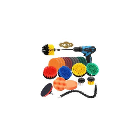 Juego de 24 cepillos de limpieza, cepillos de limpieza para taladro eléctrico para bañera, lechada, azulejos de baño, kit de limpieza con fregadora eléctrica (taladro eléctrico no incluido) - Crezuo