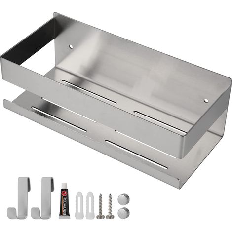 Étagère Murale Salle de Bain avec 2 Crochets Acier Inox Serviteur de Douche Sans Perçage Étagère de Rangement Support Douche, Accessoire Douche Argent (1/5)