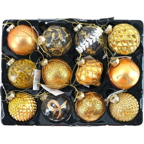 Weihnachtsbaumkugeln Glas Kugeln 12 STK Christbaumkugeln Weihnachtskugeln gelb (1/3)